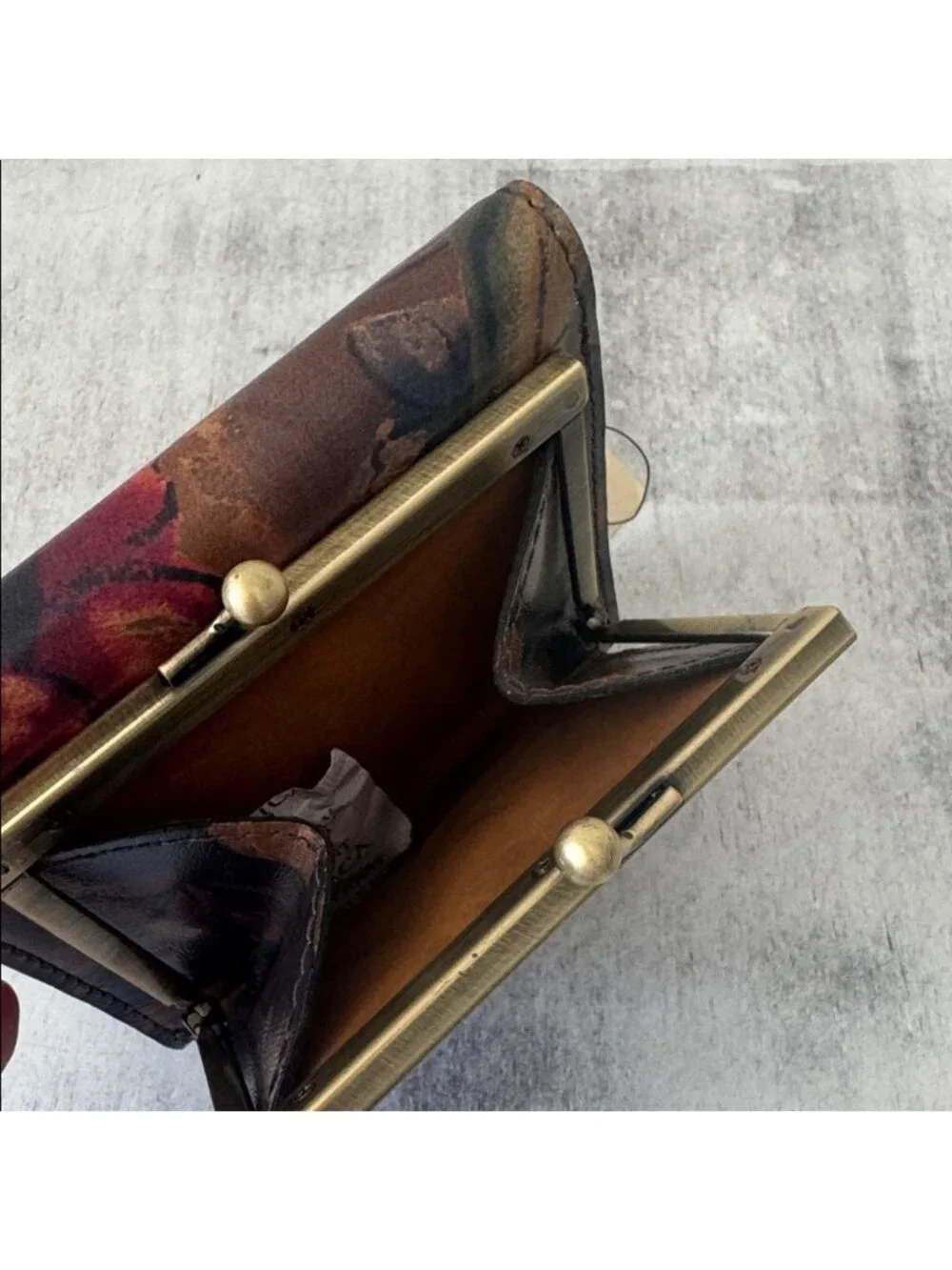 PATRICIA NASH Reiti Bi-Fold Leather RFID Wallet Floral Sienna Sunset Red Brown C